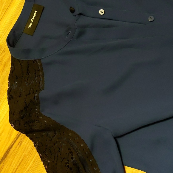 The Kooples Chiffon Blouse with Black Lace Sleeve - Picture 6 of 8